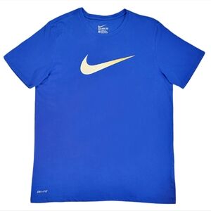 Men's The Nike Tee • Athletic Cut • Dri-Fit • Cotton • Blue w/Yellow Swoosh • L
